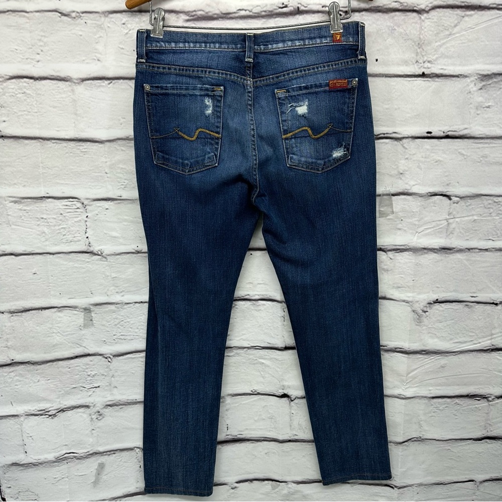 7 For All Mankind Josefina Skinny Boyfriend Jeans Sz 26 Buttonfly Distre… - Picture 5 of 13